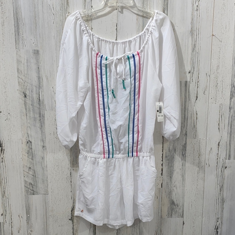 0826 Vera Bradley White Romper with Multicolor Stripes